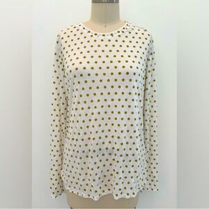 Comfy USA Polka Dot Tee White Scoop Neck Crinkle Knit L/S Apple Green XL